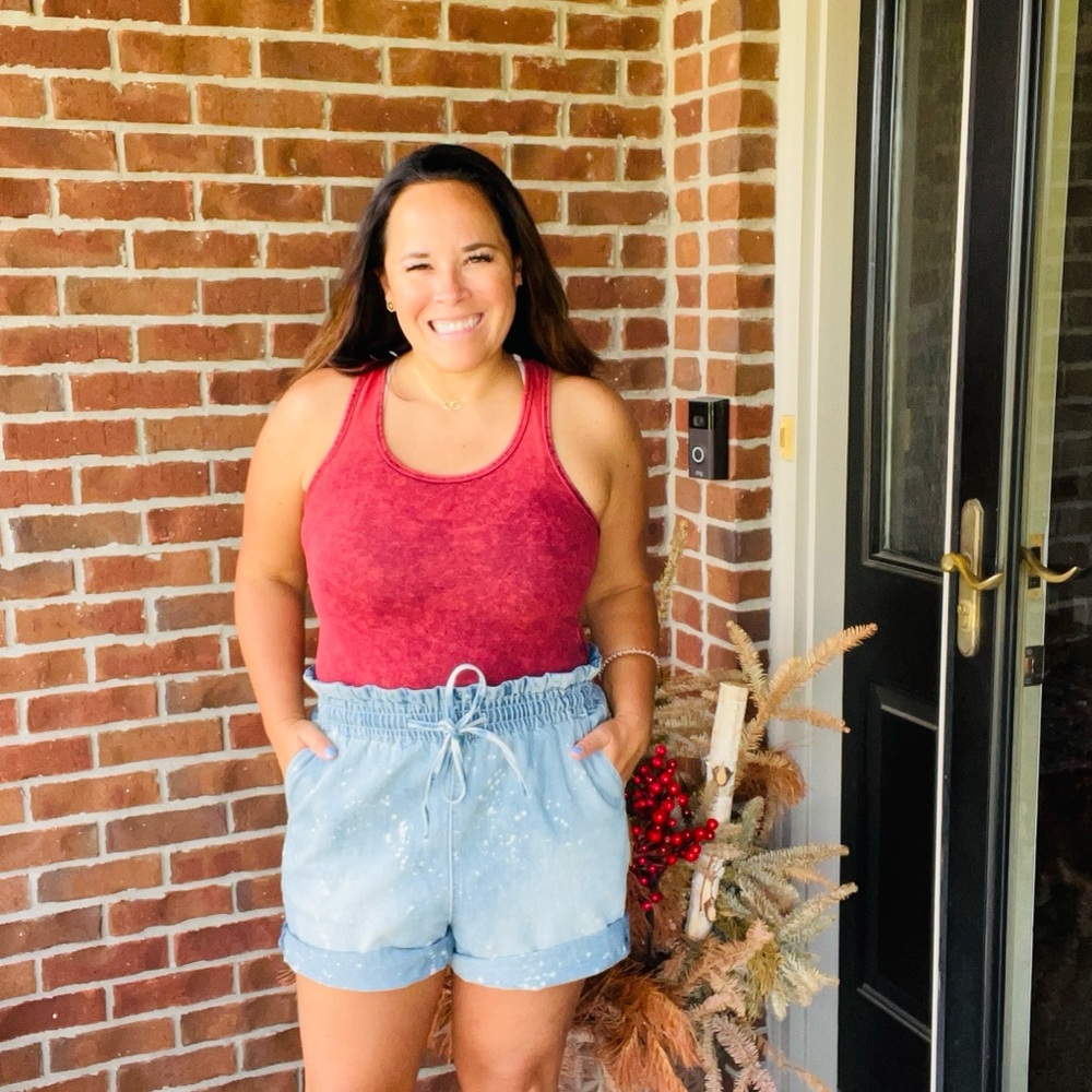 NWT Paperbag waist Light Blue Denim Shorts w/bleaching